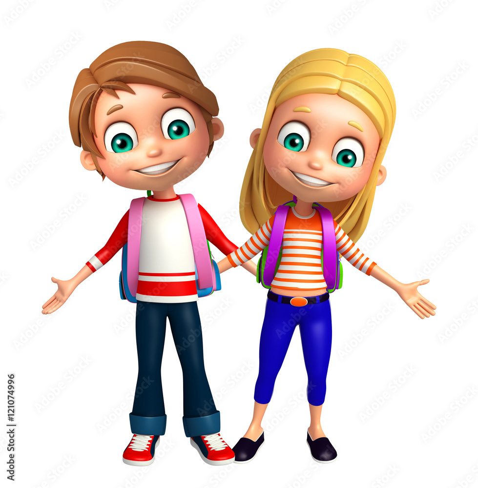Fototapeta premium Kid boy and Kid girl with School bag