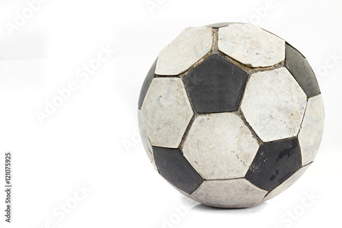 Used old soccer ball isolated on white background with.