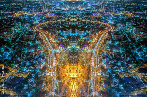 Aerial view of traffic at toll on expressway