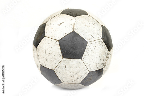 Used old soccer ball isolated on white background with.