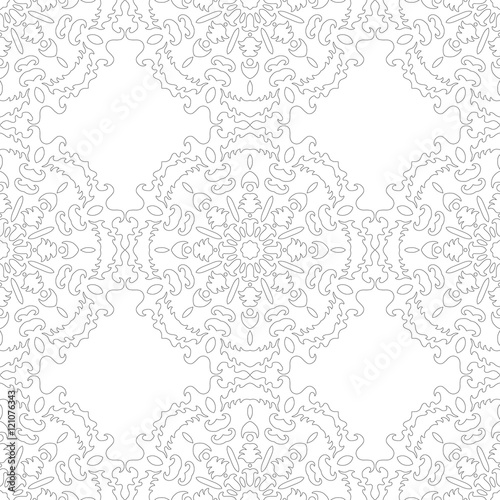 Black and white snowflake for coloring book. Seamless Christmas pattern.