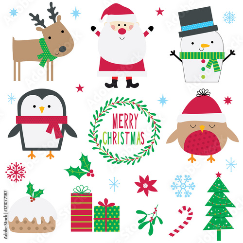 Design collection of cute Christmas characters and Christmas ornaments