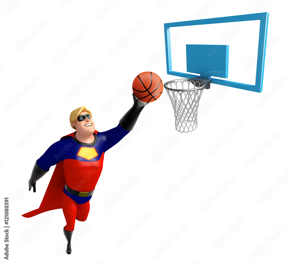 Superhero with Basketball & basket