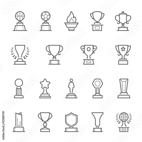 Trophy awards vector outline stroke icon set