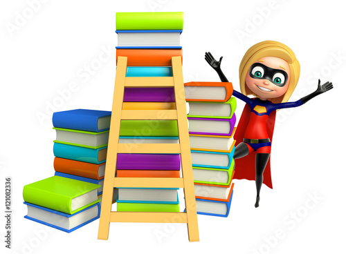 Obraz na plátne supergirl with Book stack and ladder