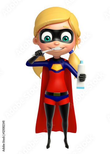 supergirl with Tooth brush and colgate