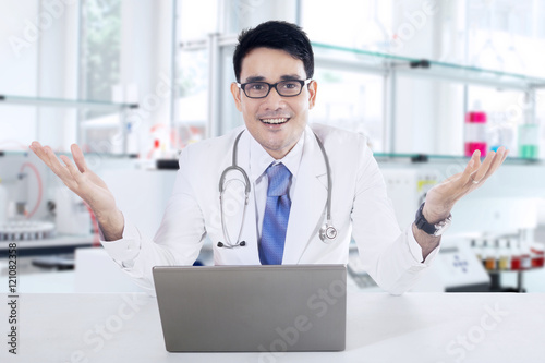 Doctor with hands gesture in the lab