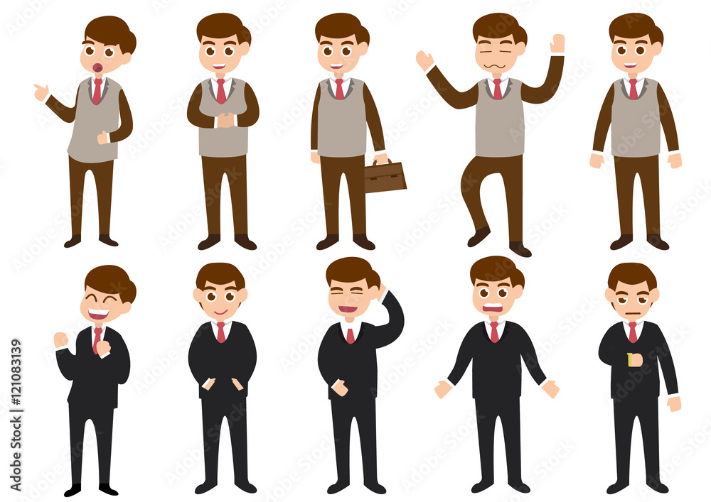 Set of businessman characters poses ; vector illustration Set of businessman characters poses ; vector illustration