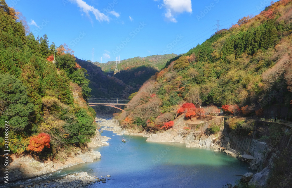 Mount Arashiyama and Oi river in Autumn season