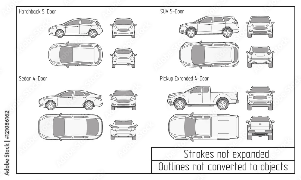 Obraz premium car sedan and suv drawing outlines not converted to objects