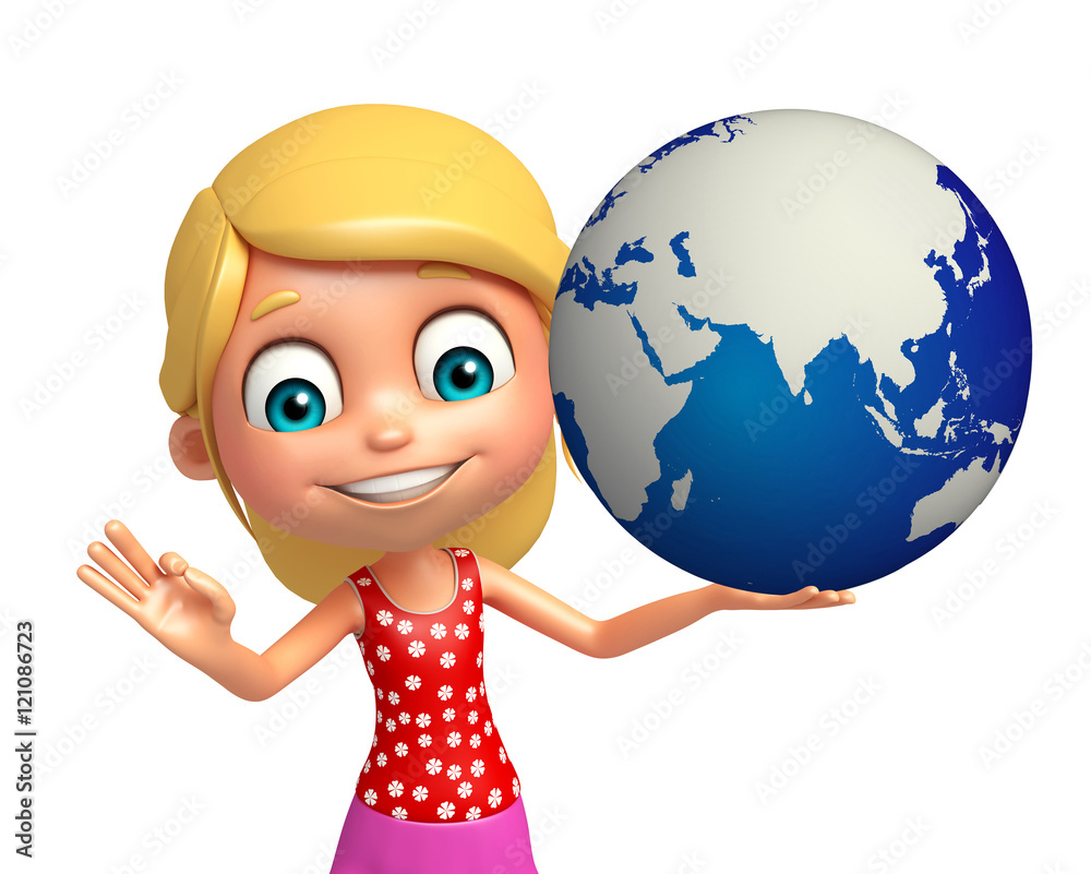 kid girl with Earth kid girl with Earth