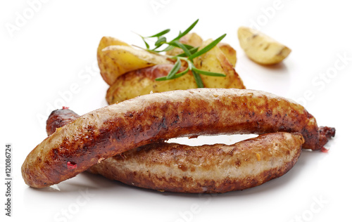 grilled sausages and potatoes