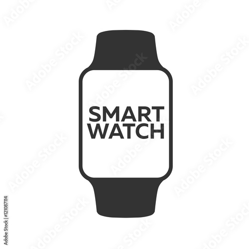 Smart watch isolated on white. Logo. Stainless silver . Vector with app. reflected surface. icon screen. face eps