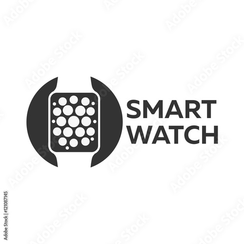 Smart watch isolated on white. Logo. Stainless silver . Vector with app. reflected surface. icon screen. face eps