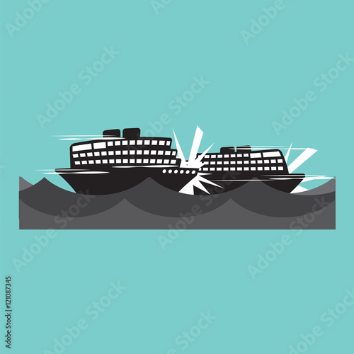 Sinking Ships Black Graphic Vector Illustration