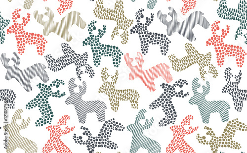 Vector seamless pattern with hand drawn Christmas deers