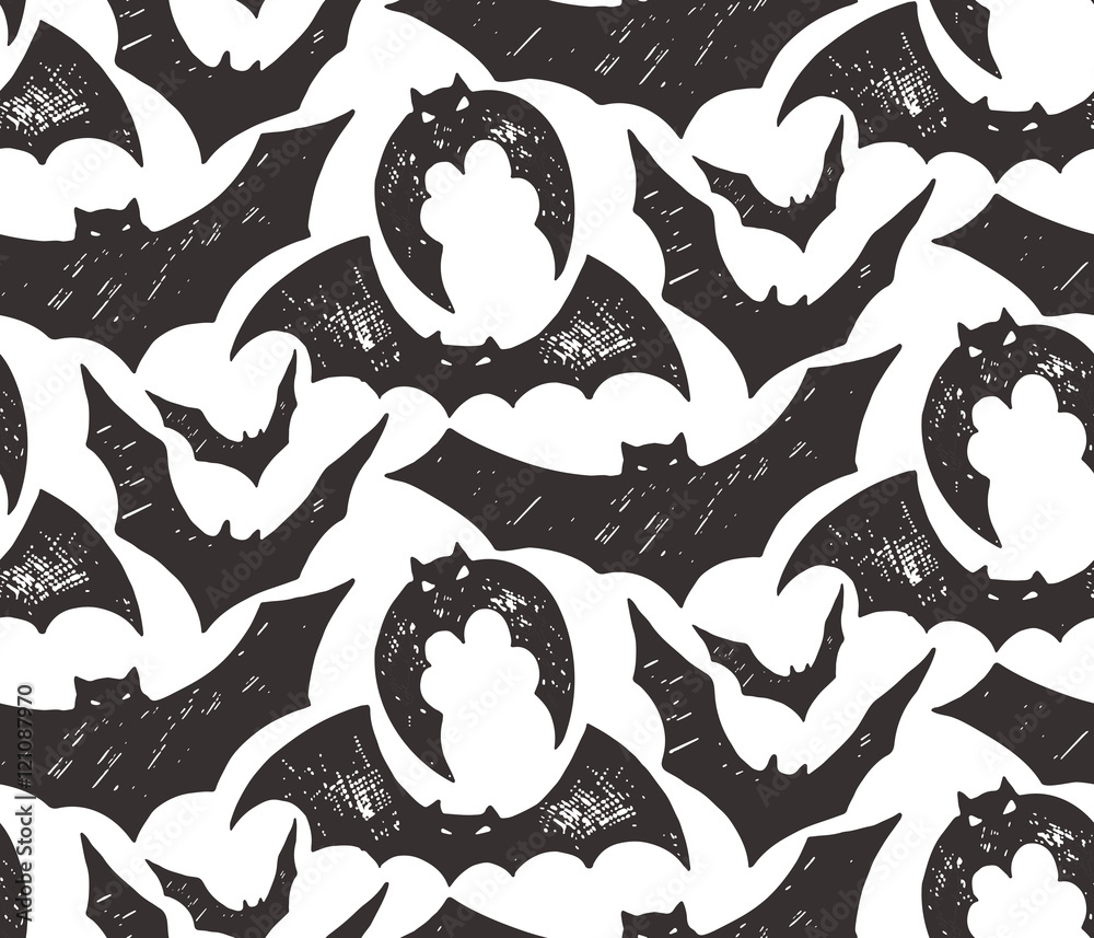 Fototapeta premium Halloween seamless pattern with hand drawn sketch bats