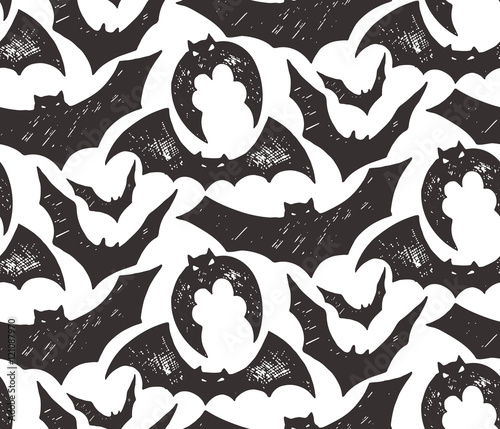 Halloween seamless pattern with hand drawn sketch bats