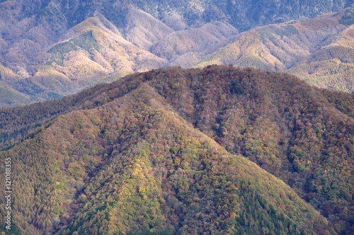 鶏冠山から紅葉の藤尾山を望む