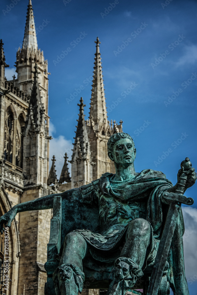 Cathedral and statue  in York in England the UK 