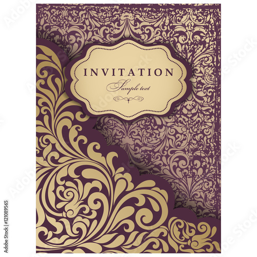 Wedding Invitation cards in an vintage-style gold and vinous