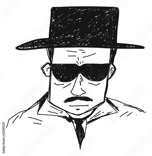 Black and white of comic man