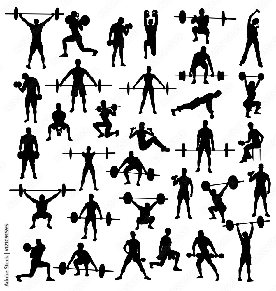 Silhouette of Action and Activities bodybuilders and weightlifters, art vector design