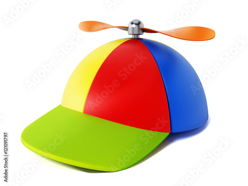Multi colored hat with propeller isolated on white background. 3D illustration photo