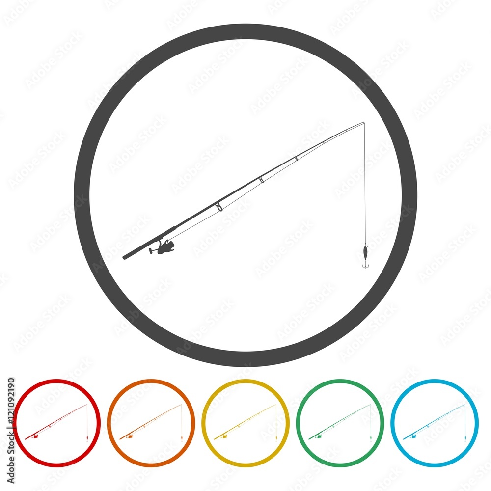 Fishing rod. Single flat icon on the circle. Vector illustration.