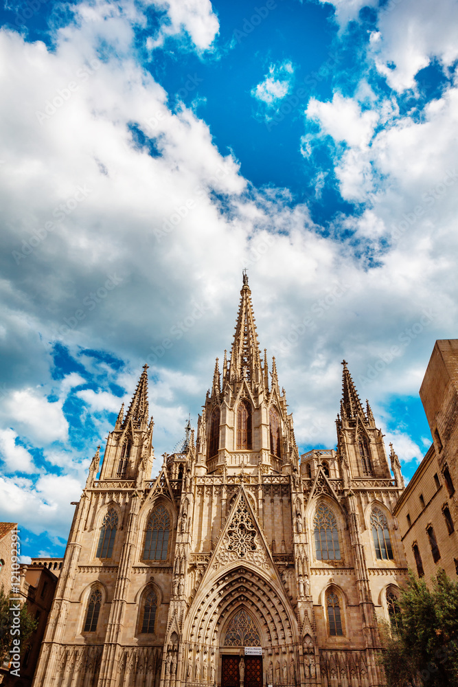 Fototapeta premium Barcelona Cathedral is dedicated to the Holy Cross and Saint Eulalia, patron of in Catalonia, Spain