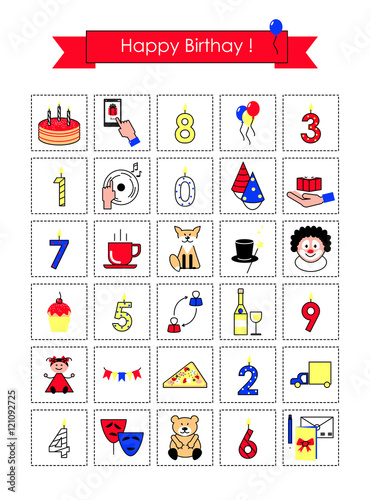 Icons birthday . Colored colorful vector icons for my birthday o