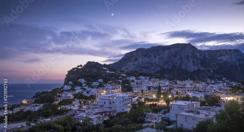 Panorama of Capri island at night, Italy