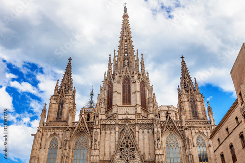 Barcelona Cathedral is dedicated to the Holy Cross and Saint Eulalia, patron of in Catalonia, Spain