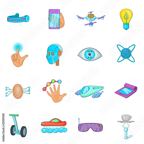 New technologies icons set in cartoon style. Innovative app and gadget set collection illustration