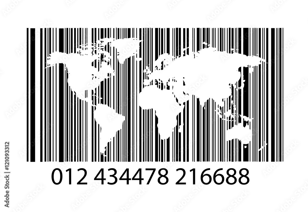 Bar-code on white with world map Bar-code on white with world map