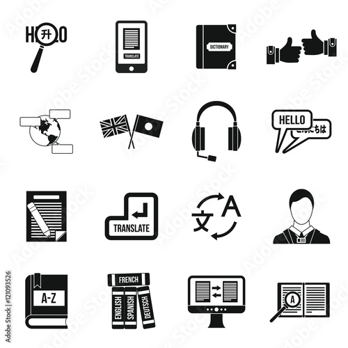 Learning foreign languages icons set in simple style. Language interpreter set collection vector illustration
