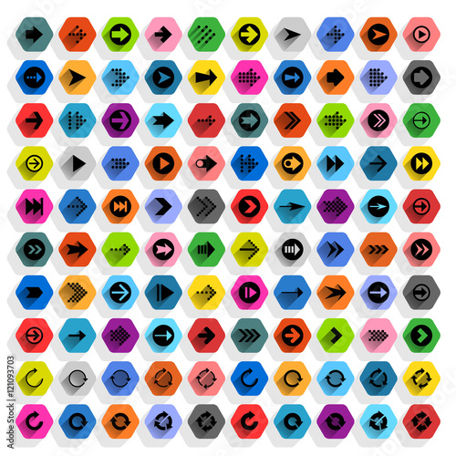 Flat arrow icon hexagon web button