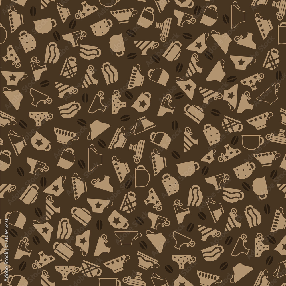 Set of Coffee Cups Seamless Pattern on Brown Background Set of Coffee Cups Seamless Pattern on Brown Background