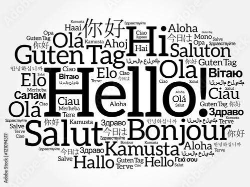 Hello word cloud in different languages of the world, background concept