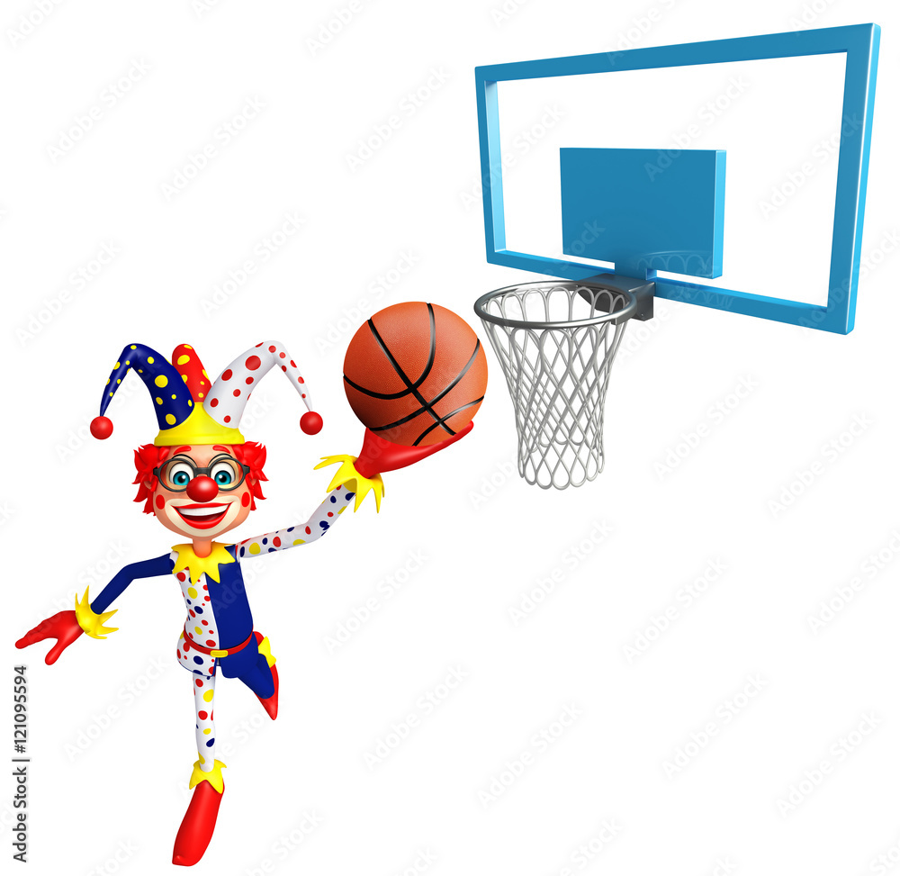 Clown with Basket ball and Basket