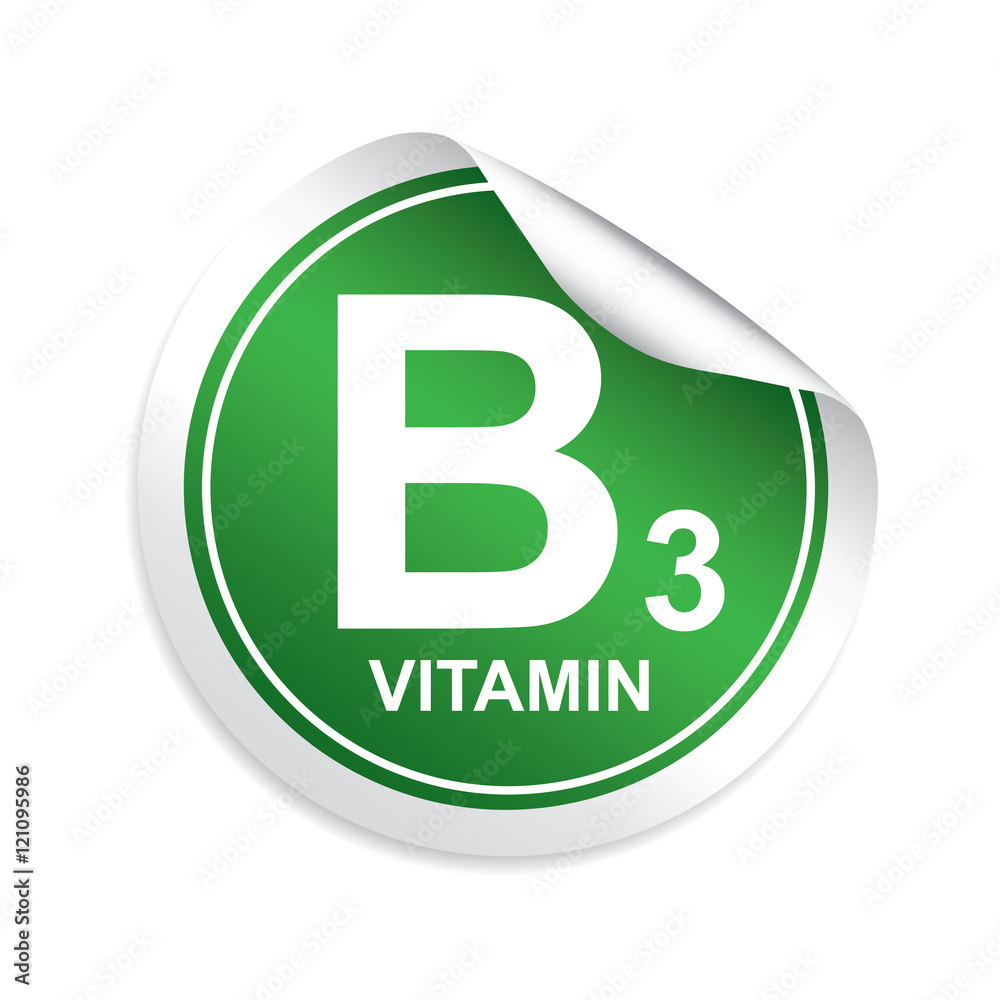 Vitamin B3 sticker, button, label and sign.