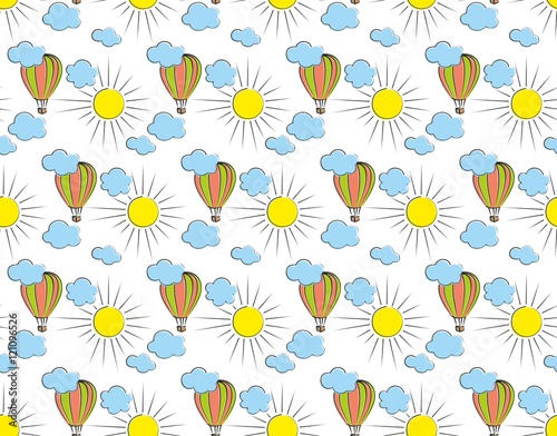 Background with balloon and clouds.