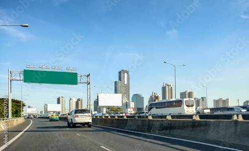 Capital urban bangkok with building tower on bridge expressway