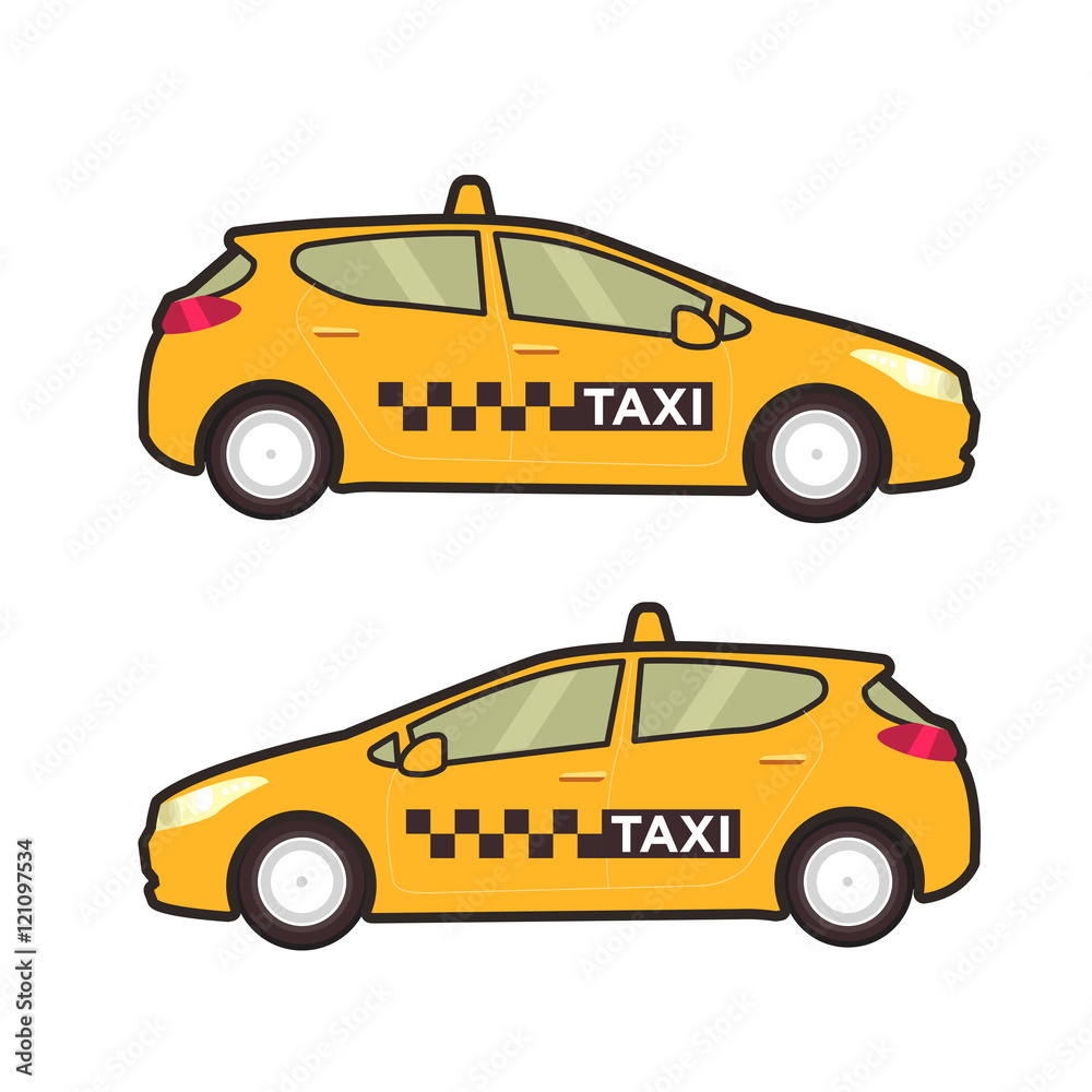 Taxi car icon. Vector flat line illustration. Pop art style.