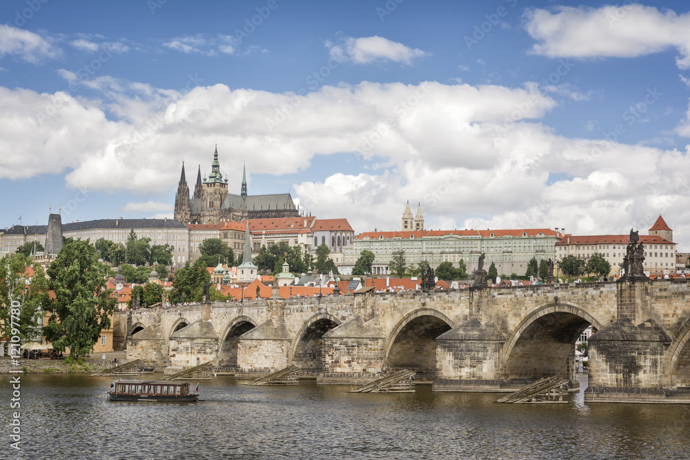 Charles Bridge And Prague Castle At The Background, Czech Republic