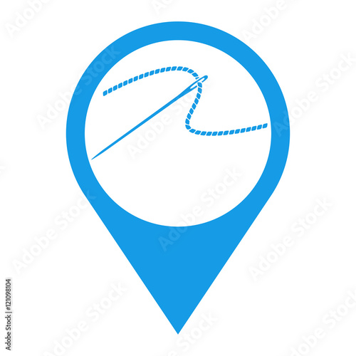 Icono plano localizacion aguja con hilo azul
