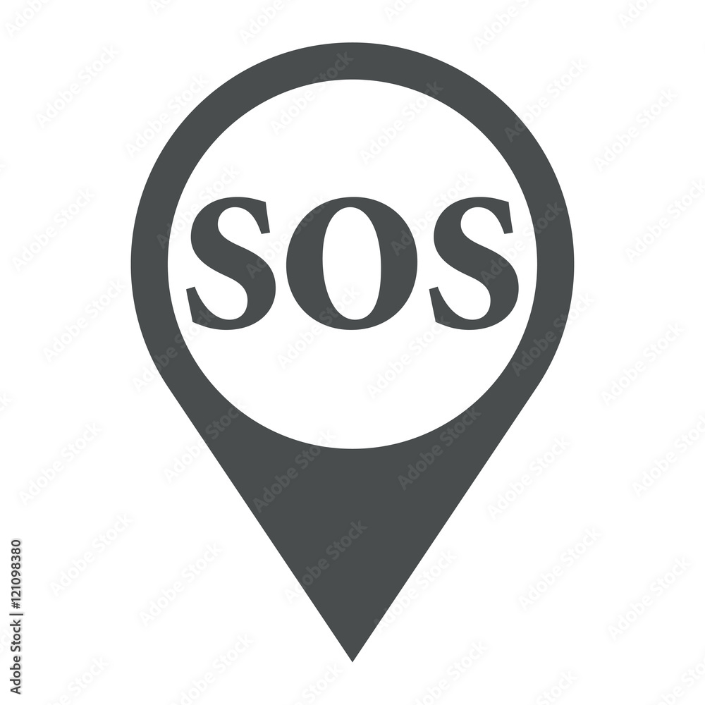 Icono plano localizacion texto SOS gris Icono plano localizacion texto SOS gris