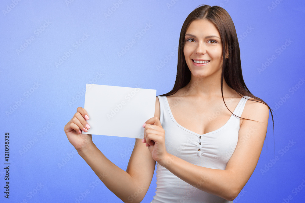 Business woman holding a banner Business woman holding a banner