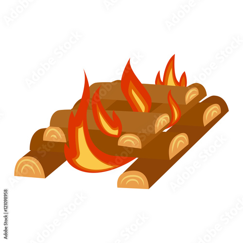 Isolated illustration of campfires logs burning bonfire. Bonfires on white background. Vector bonfire isolated and wood explosion glowing bonfire isolated. Red nature burning blazing power vector.