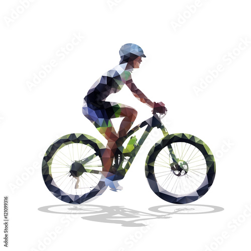 Fototapeta Naklejka Na Ścianę i Meble -  Cycling woman, isolated geometric vector illustration. Abstract